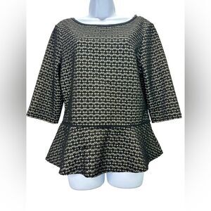 Max Studio Black and Cream Patterned Lace Peplum Blouse Size Xl